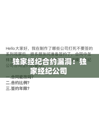 独家经纪合约漏洞:独家经纪公司