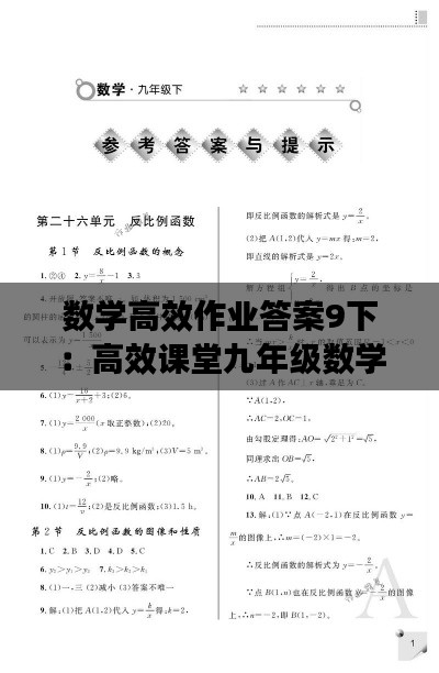 数学高效作业答案9下:高效课堂九年级数学答案人教版