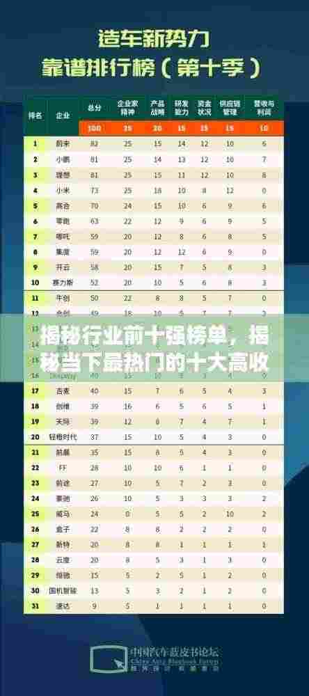 揭秘行业前十强榜单,揭秘当下最热门的十大高收入行业!
