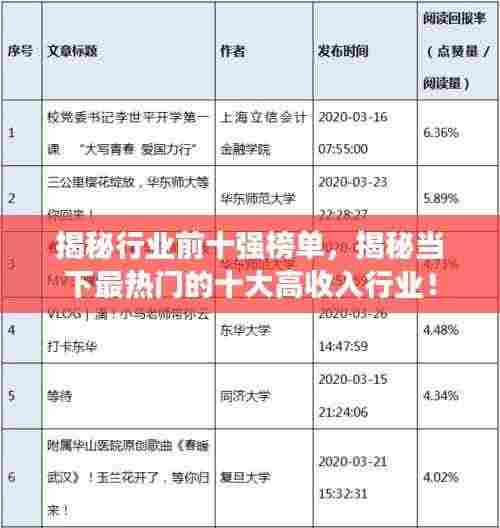 揭秘行业前十强榜单,揭秘当下最热门的十大高收入行业!
